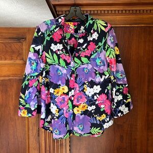 Lauren Ralph Lauren petite NWOT Colorful Floral Cotton Shirt, Size Petite M